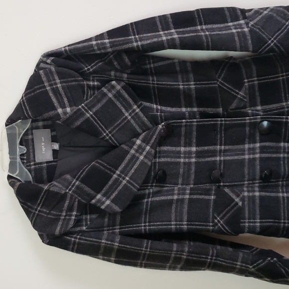 Apt 9 plaid wool coat, winter coat, Ruffle peplum hem gray black, fully lined. - Picture 2 of 9